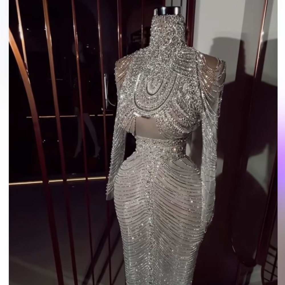 Elegant Silver Beaded Mina Fashion Gown